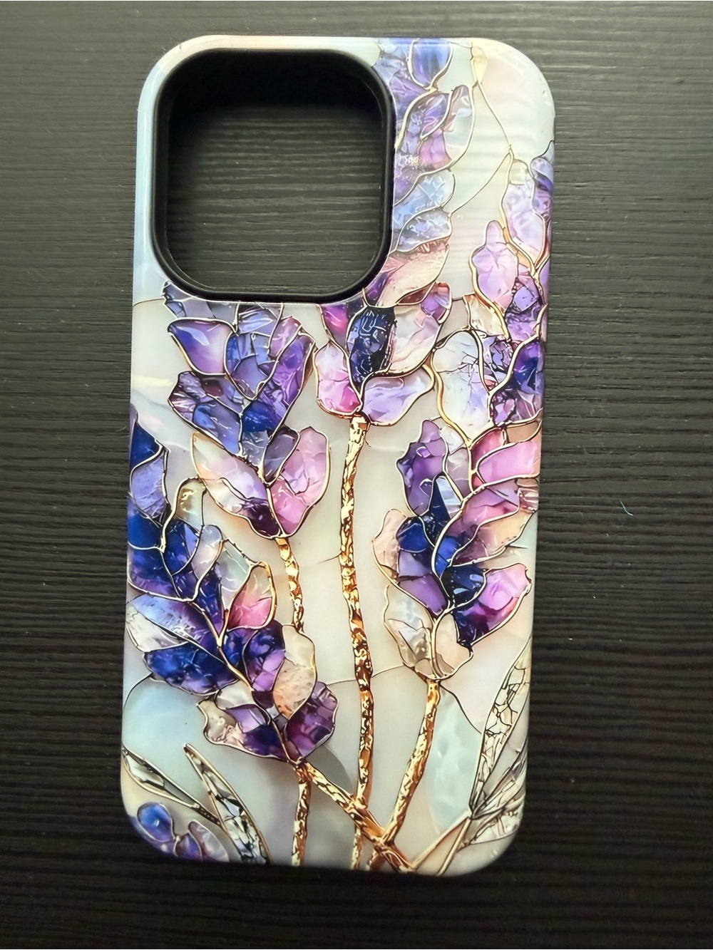 Purple Floral Gradient Phone Case with Gold Accents iPhone 16 pro